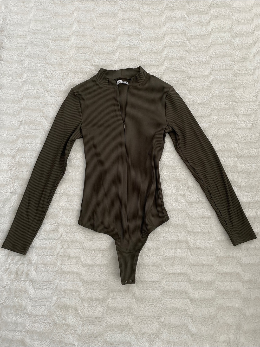 Abercrombie & Fitch Olive Ribbed Zip-Front Bodysuit